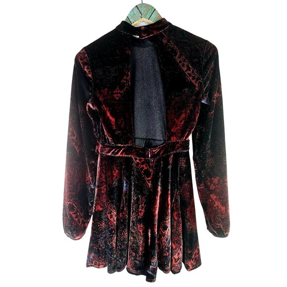 Free People Abstract Printed Backless Burnout Velvet Long Sleeve Mini Romper, 2 - Picture 3 of 9